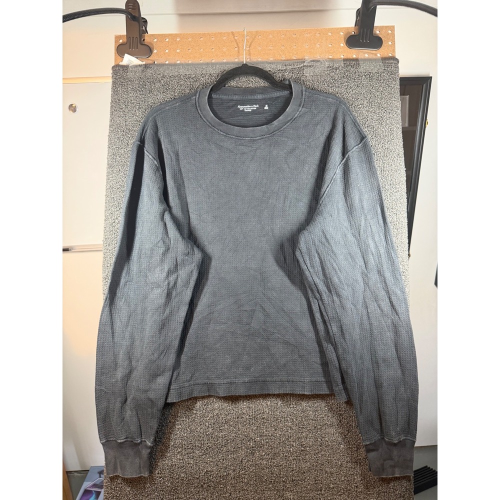 Abercrombie & Fitch Waffle Knit Top Womens M Gray Cropped Long Sleeve Thermal